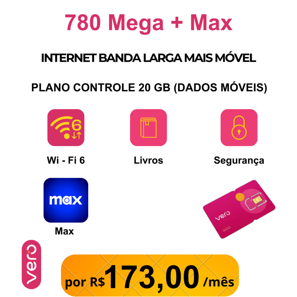 Combo Max mais móvel (1 CHIP) Instalação Grátis Contrato de 12 Meses..