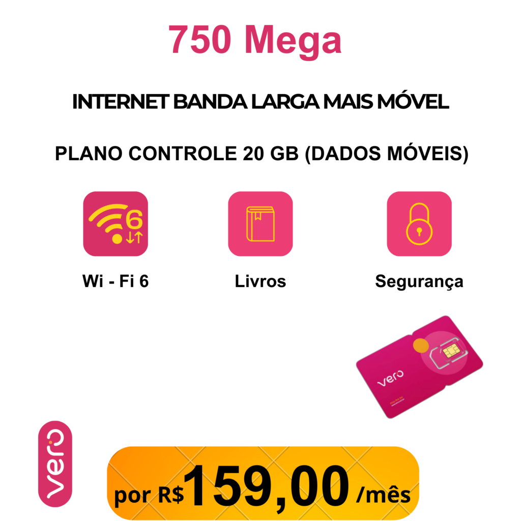 Combo Naked 750 MEGA Mais Móvel 20 GB (1 CHIP) Instalação Grátis 12 Meses