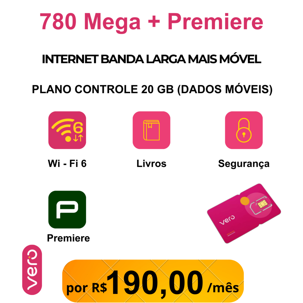Combo Premiere mais móvel (1 CHIP) Instalação Grátis Contrato de 12 Meses..